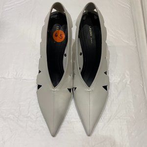 Celine Womens White Leather Pointed Toe Silver Studs Cutout Pump Heel Size 6.5